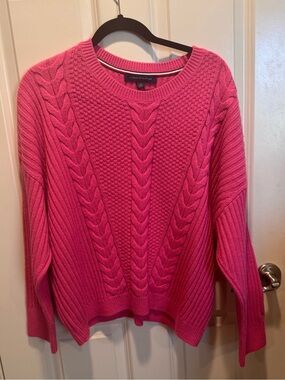 Tommy Hilfiger Hot Pink Cable Crew Neck Sweater